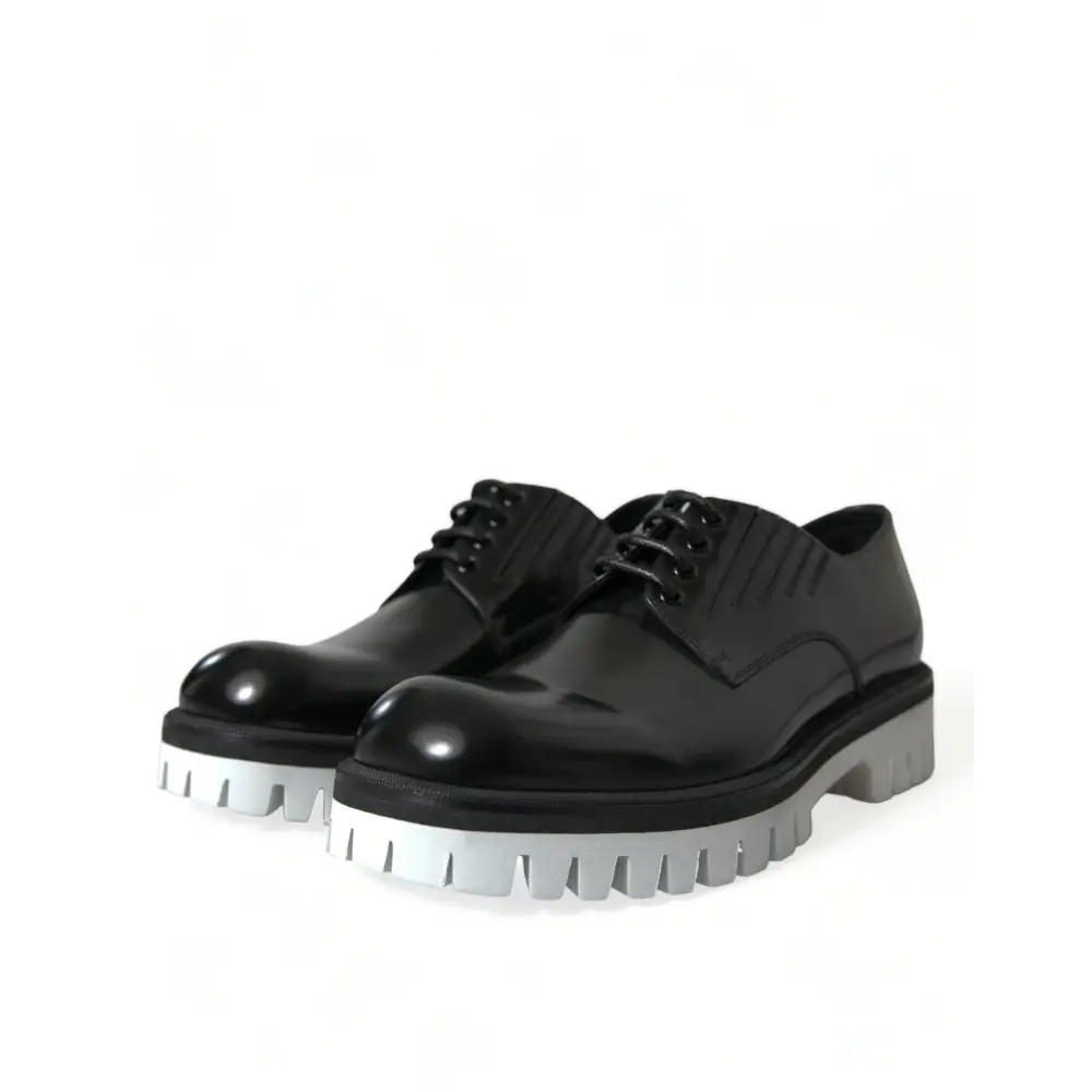 Dolce & Gabbana Schwarz Weiß Leder Schnürschuhe Derby Dress Schuhe - EU41/US8