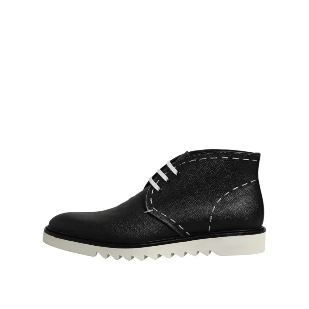 Dolce & Gabbana Schwarz Weiß Leder Stiefelette Schuhe - EU44/US11