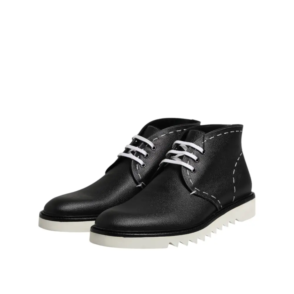 Dolce & Gabbana Schwarz Weiß Leder Stiefelette Schuhe - EU44/US11