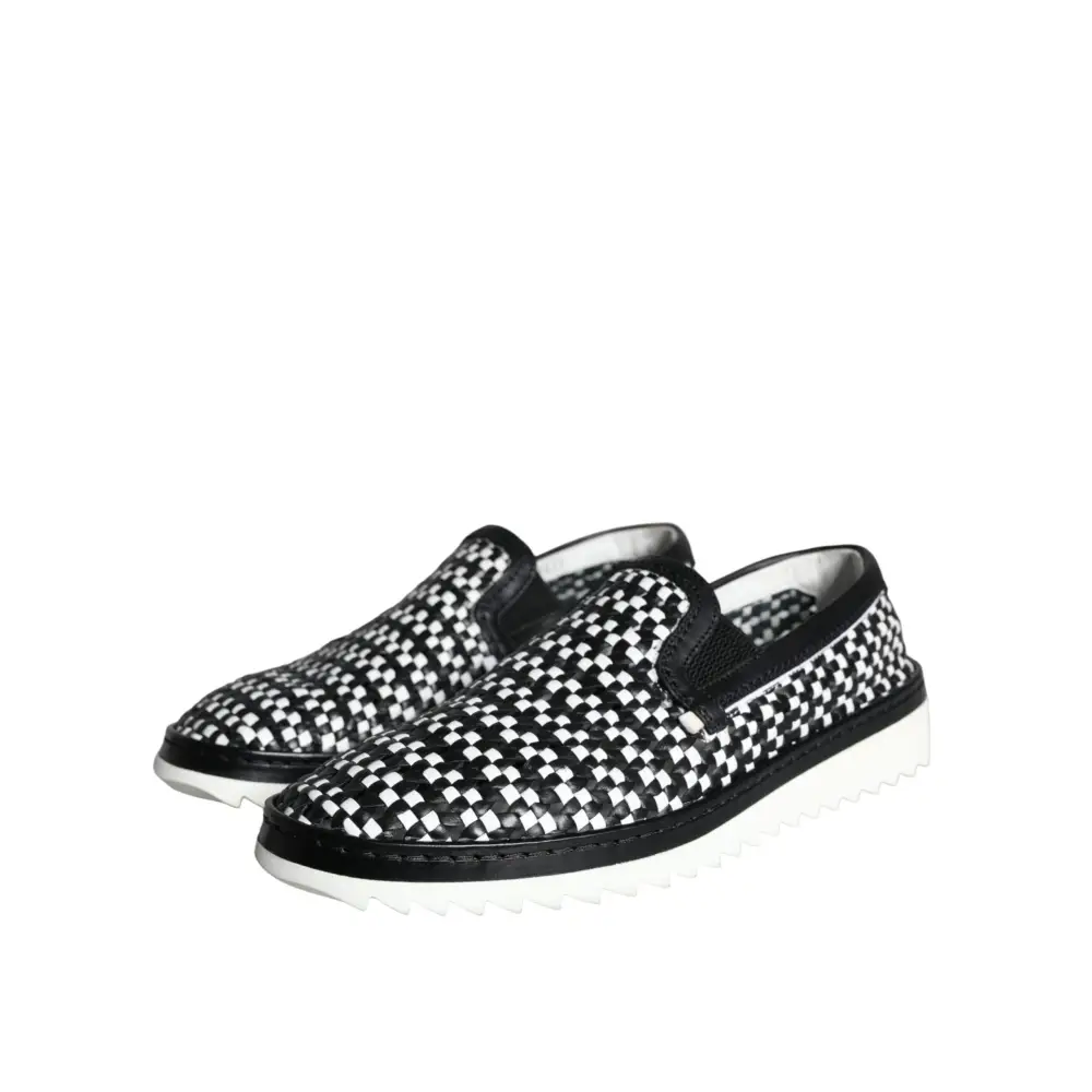 Dolce & Gabbana Schwarz Weiß Weaved Slip On Männer Loafers Schuhe - EU41.5/US8.5