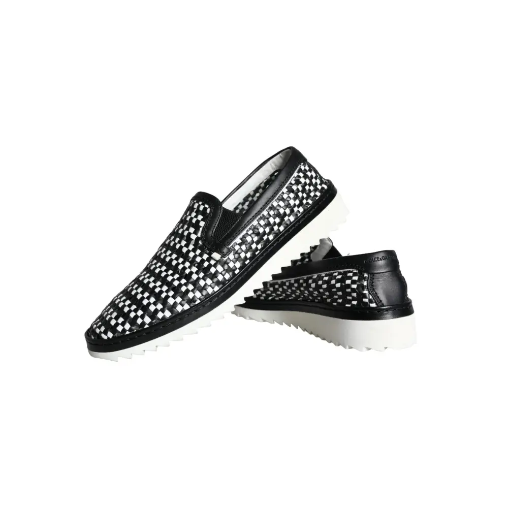 Dolce & Gabbana Schwarz Weiß Weaved Slip On Männer Loafers Schuhe - EU41.5/US8.5