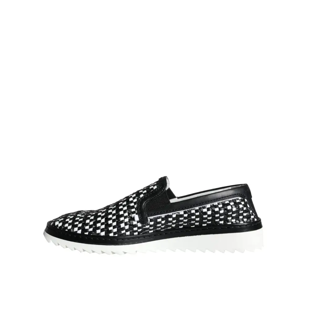 Dolce & Gabbana Schwarz Weiß Weaved Slip On Männer Loafers Schuhe - EU41.5/US8.5