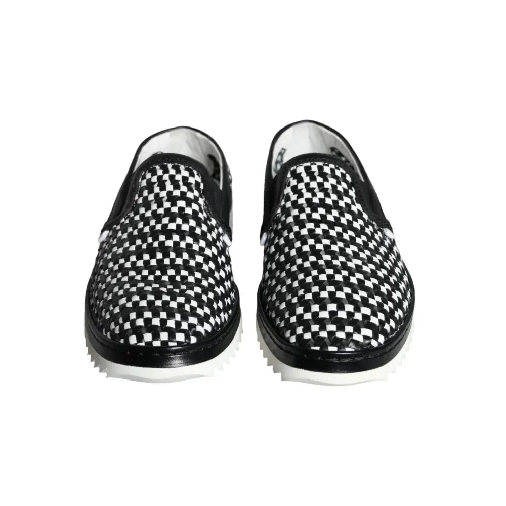 Dolce & Gabbana Schwarz Weiß Weaved Slip On Männer Loafers Schuhe - EU41.5/US8.5