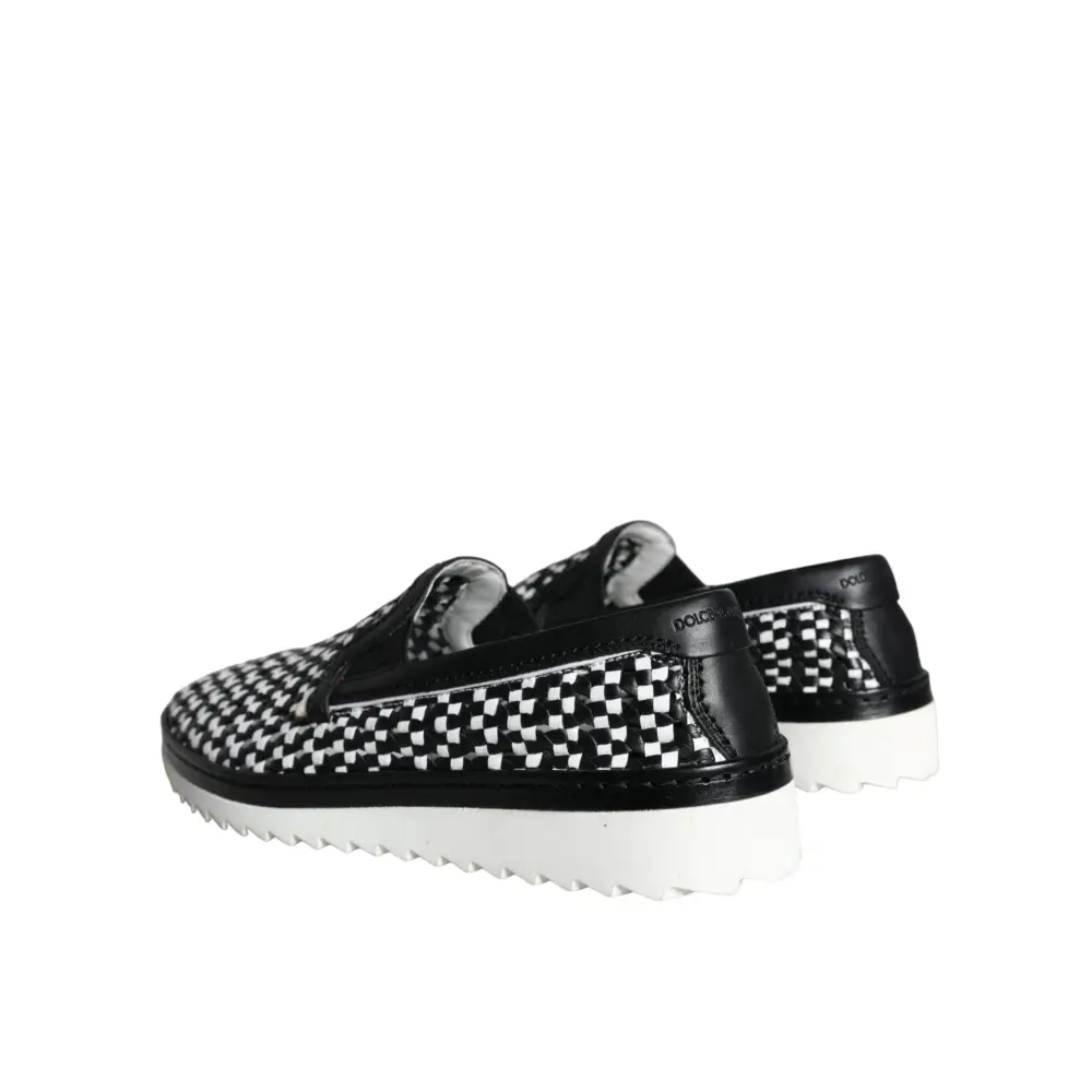 Dolce & Gabbana Schwarz Weiß Weaved Slip On Männer Loafers Schuhe - EU41.5/US8.5