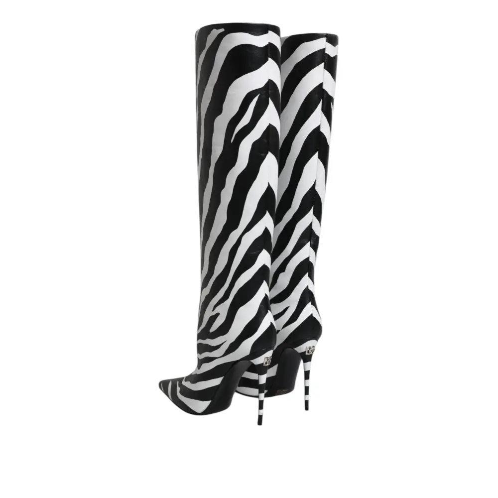 Dolce & Gabbana Schwarz Weiß Zebra Absätze Hohe Stiefel Schuhe - EU35/US4.5