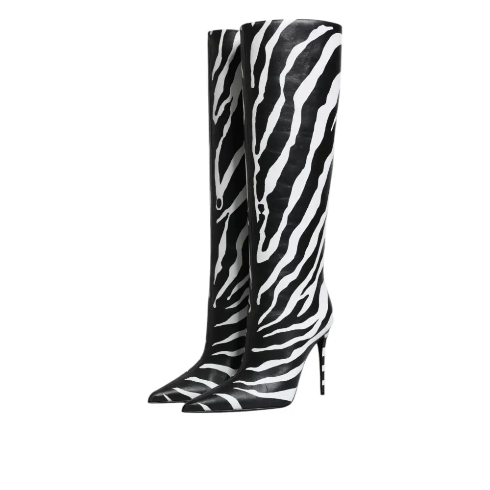 Dolce & Gabbana Schwarz Weiß Zebra Absätze Hohe Stiefel Schuhe - EU35/US4.5