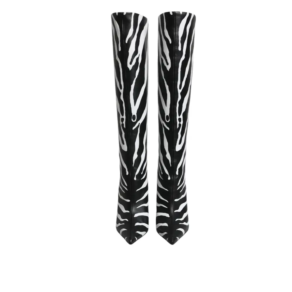 Dolce & Gabbana Schwarz Weiß Zebra Absätze Hohe Stiefel Schuhe - EU35/US4.5