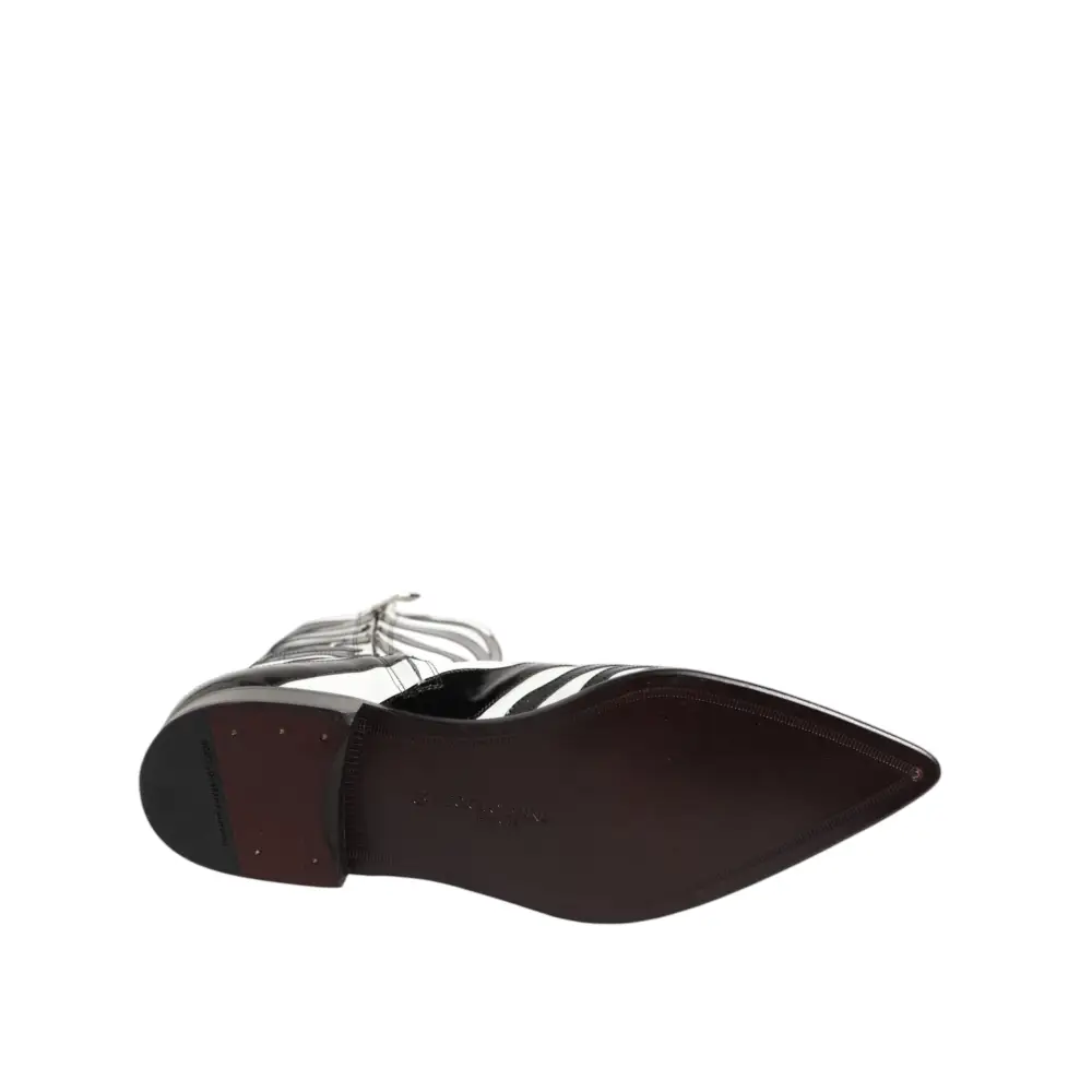 Dolce & Gabbana Schwarz Weiß Zebra Leder Mid Calf Stiefel Schuhe - EU44/US11