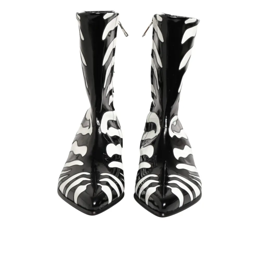 Dolce & Gabbana Schwarz Weiß Zebra Leder Mid Calf Stiefel Schuhe - EU44/US11