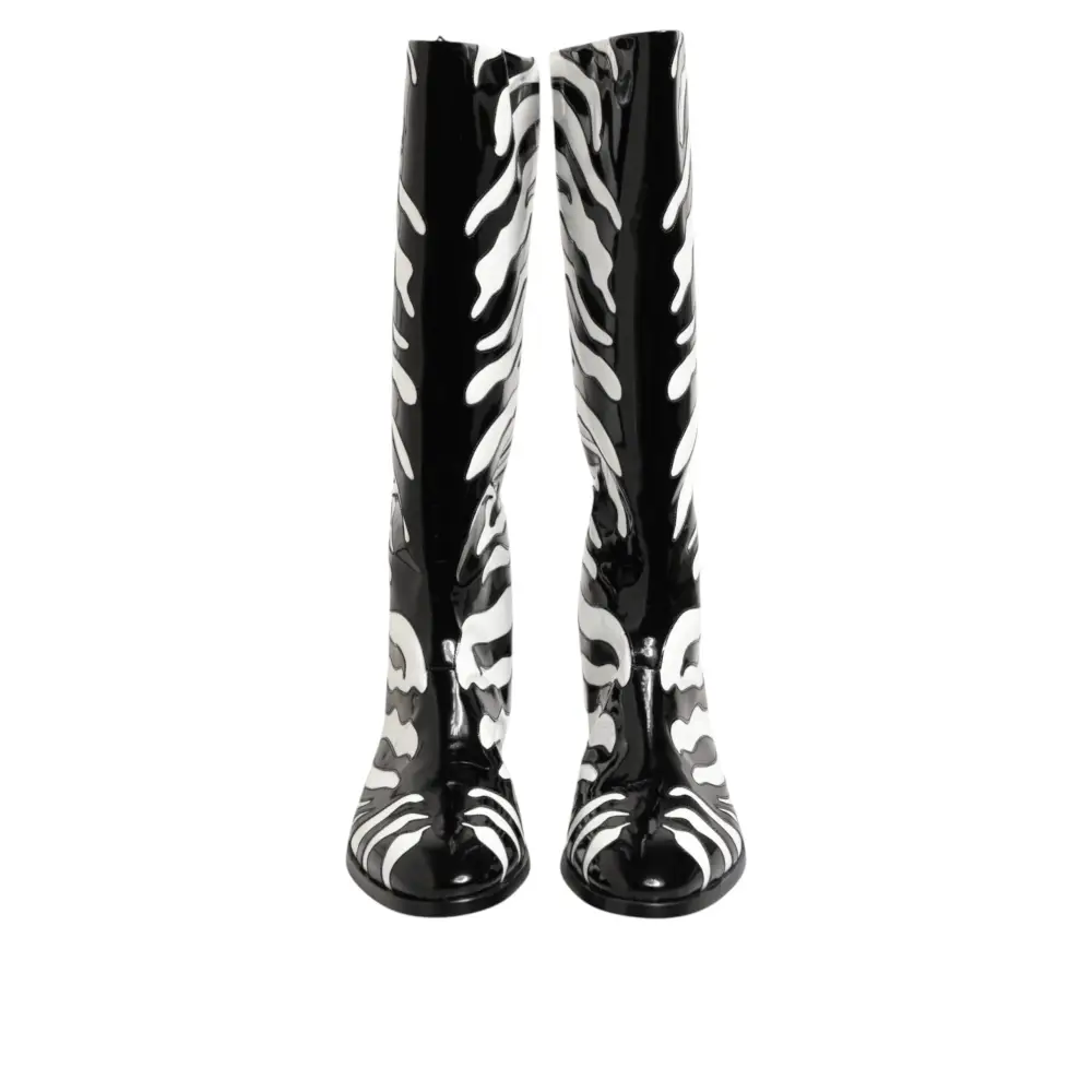 Dolce & Gabbana Schwarz Weiß Zebra Over The Calf Stiefel Schuhe - EU44/US11