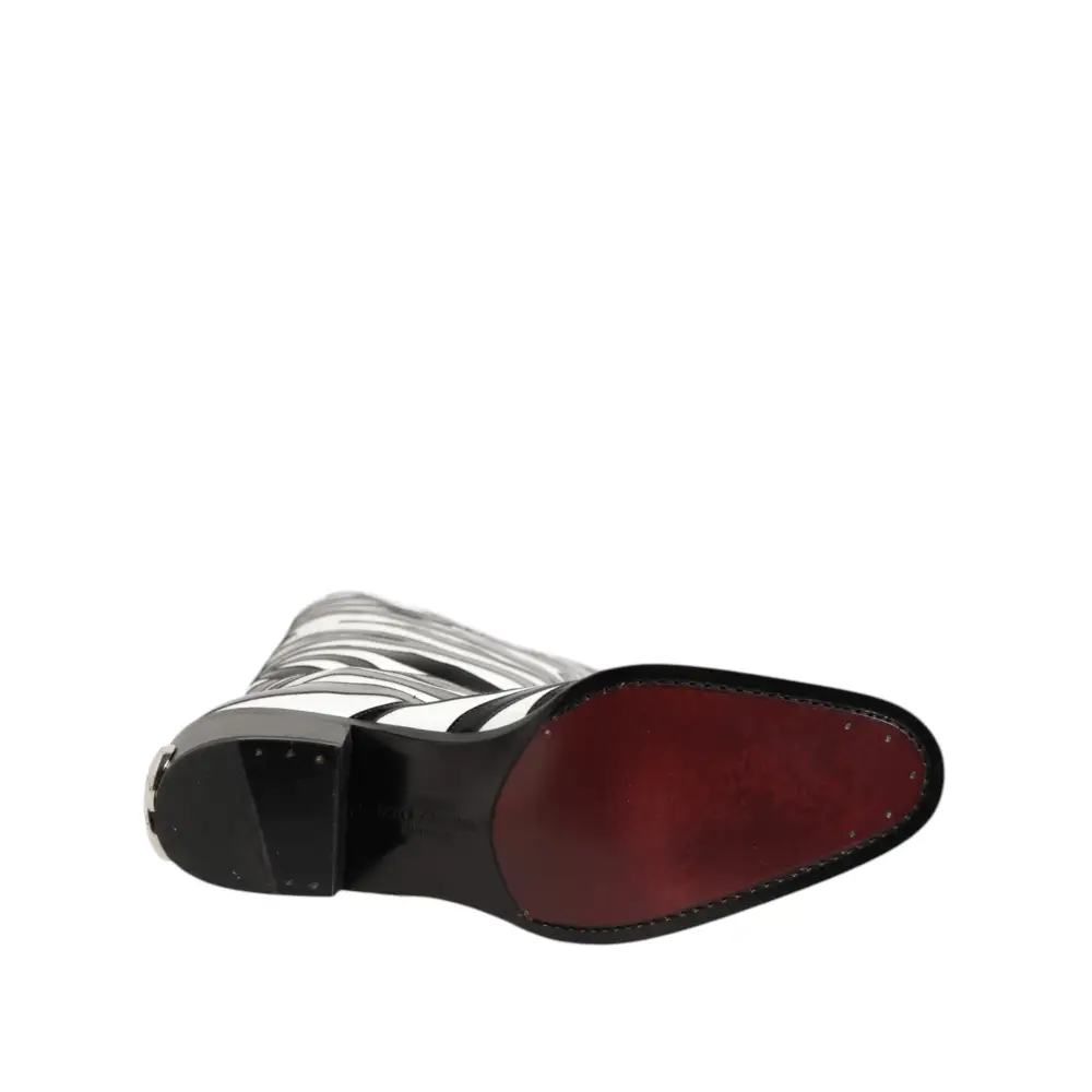 Dolce & Gabbana Schwarz Weiß Zebra Over The Calf Stiefel Schuhe - EU44/US11