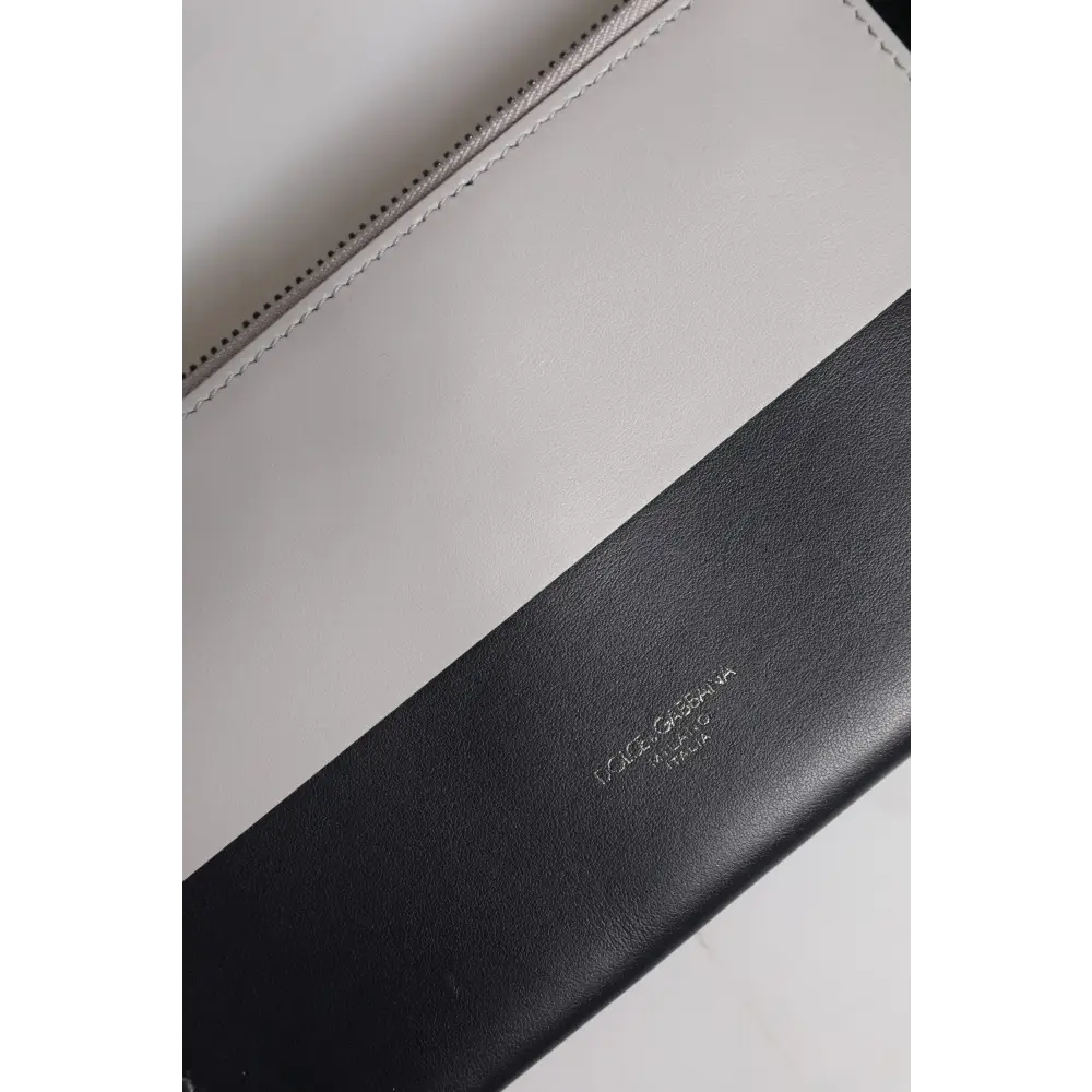 Dolce & Gabbana Schwarz-weißes Leder mit Logo-Prägung Crossbody Bag