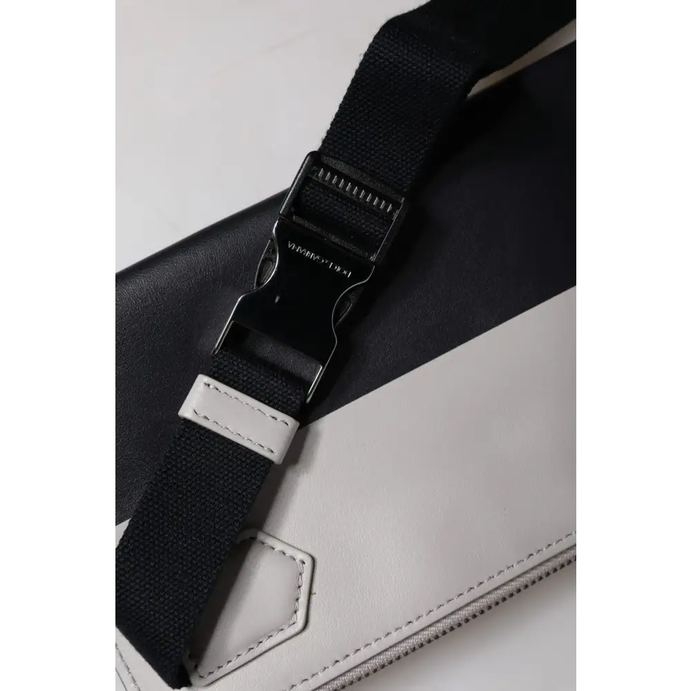 Dolce & Gabbana Schwarz-weißes Leder mit Logo-Prägung Crossbody Bag