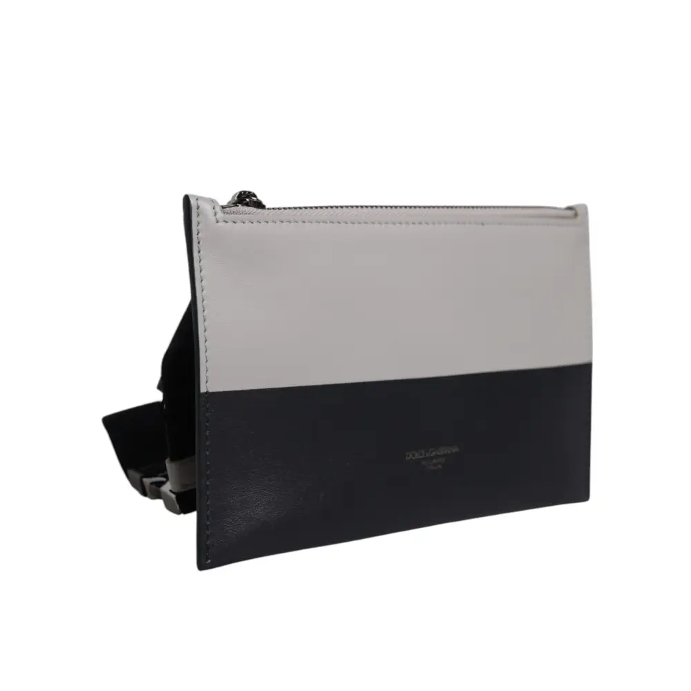 Dolce & Gabbana Schwarz-weißes Leder mit Logo-Prägung Crossbody Bag