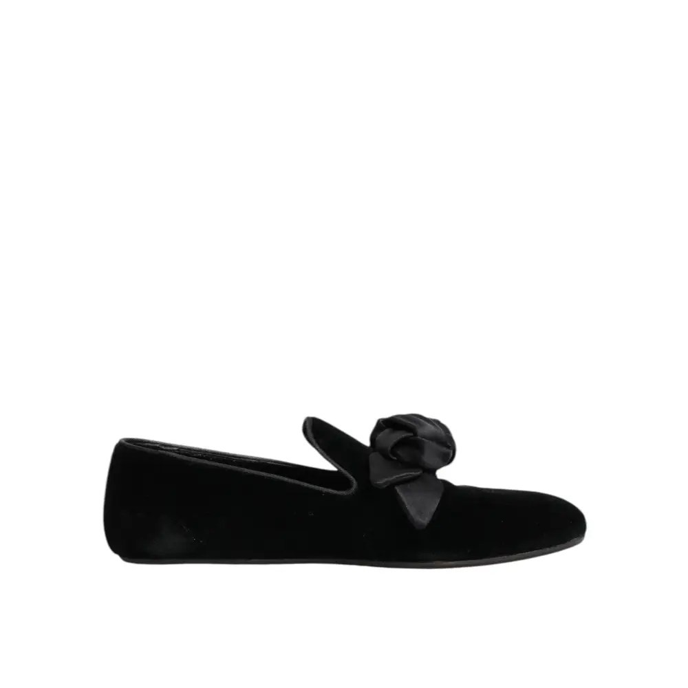 Dolce & Gabbana Schwarz Wildleder Baumwolle Rose Slip On Loafers Schuhe - EU43/US10