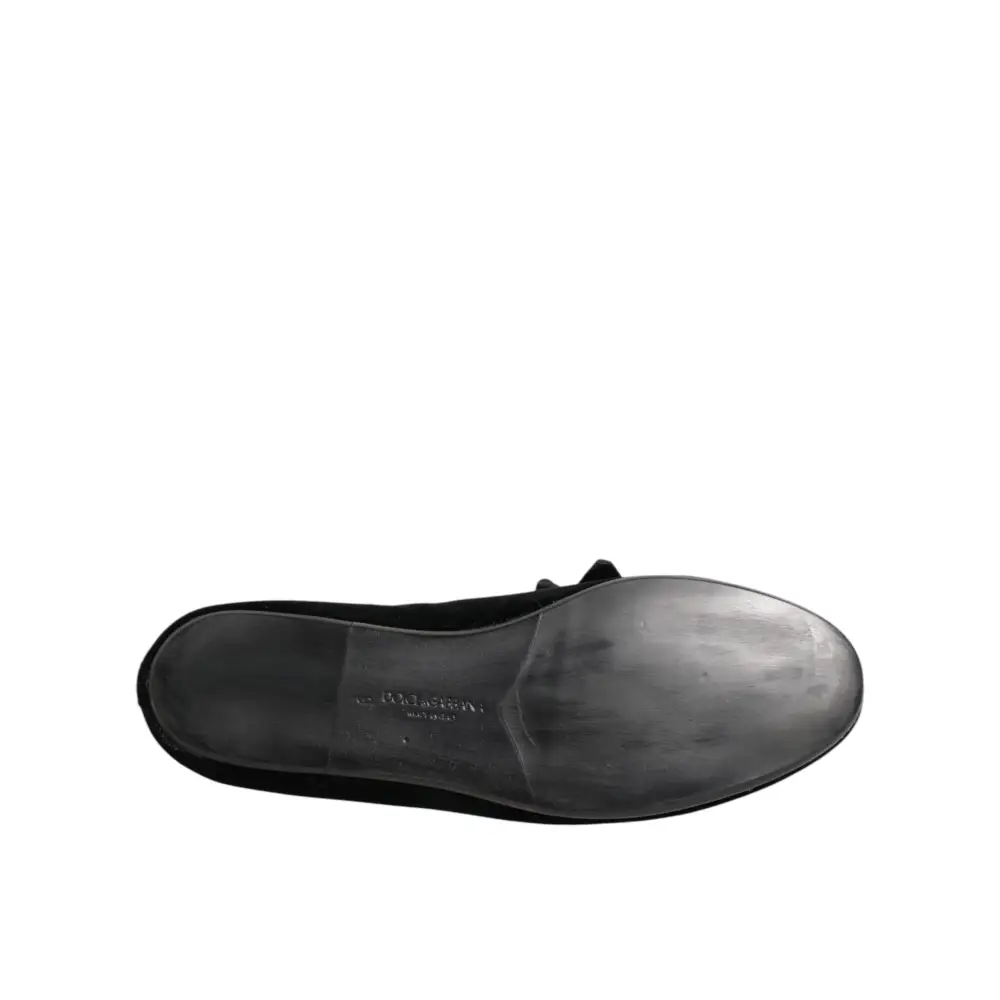 Dolce & Gabbana Schwarz Wildleder Baumwolle Rose Slip On Loafers Schuhe - EU43/US10