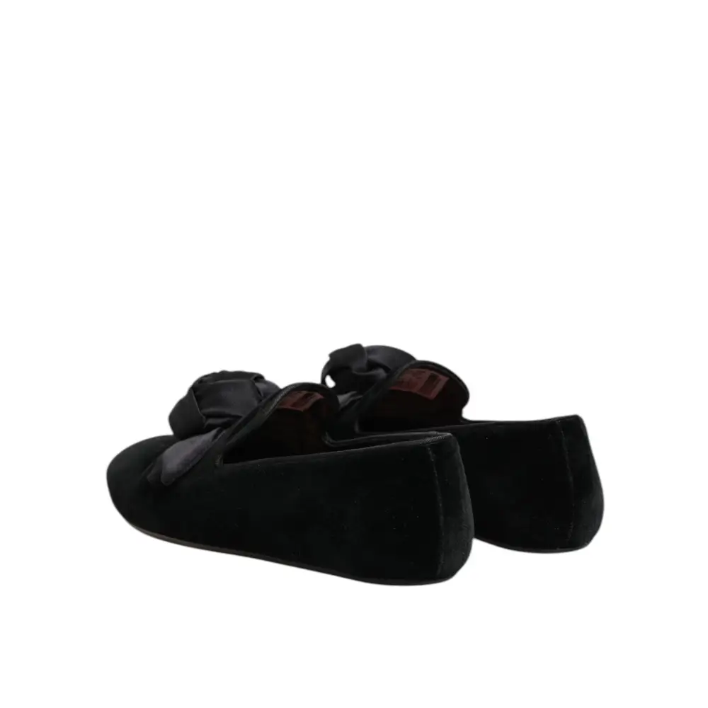 Dolce & Gabbana Schwarz Wildleder Baumwolle Rose Slip On Loafers Schuhe - EU43/US10