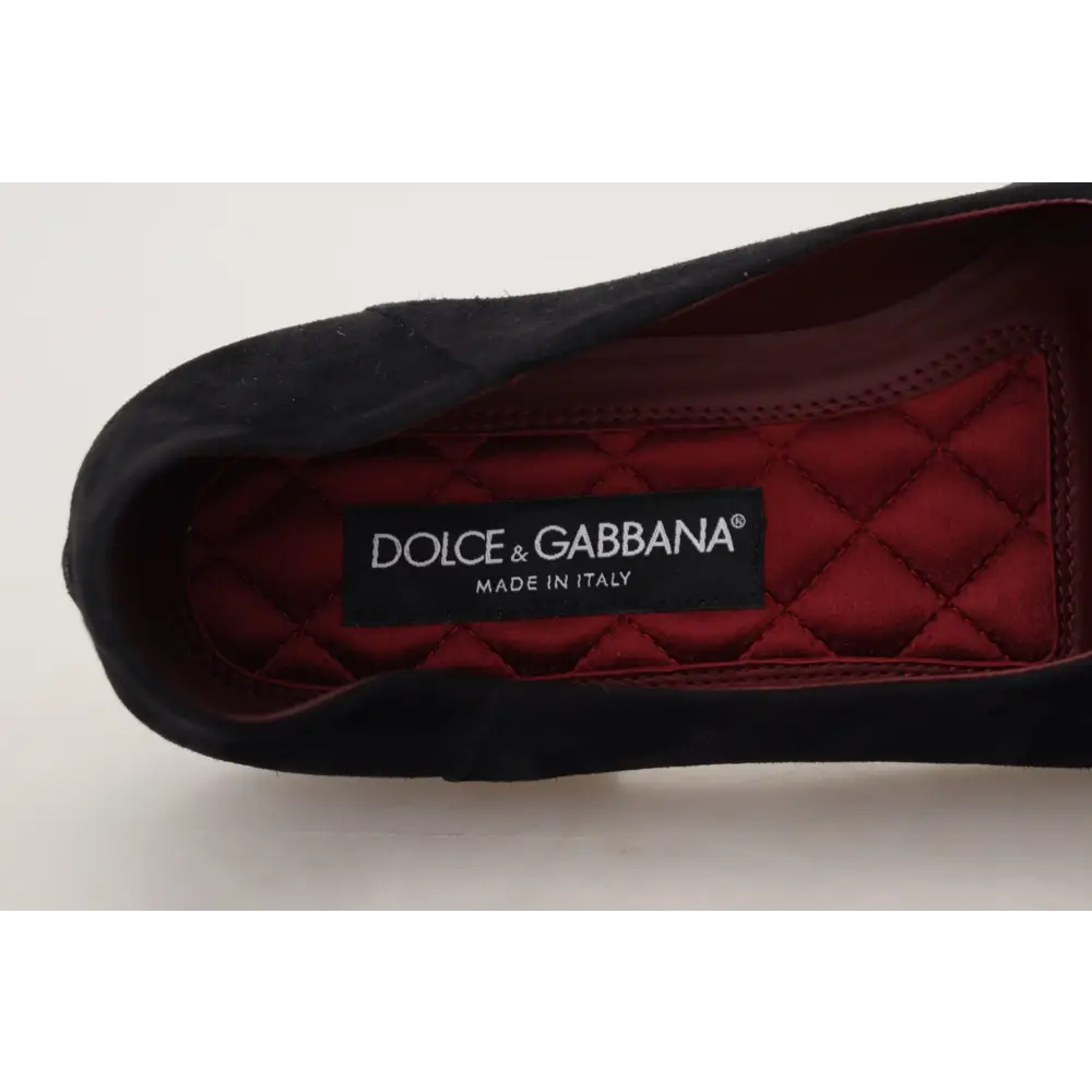 Dolce & Gabbana Schwarz Wildleder Gold Kreuz Slip On Loafers Schuhe