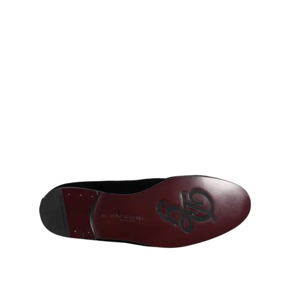 Dolce & Gabbana Schwarz Wildleder Kreuz Slip On Loafers Kleid Schuhe