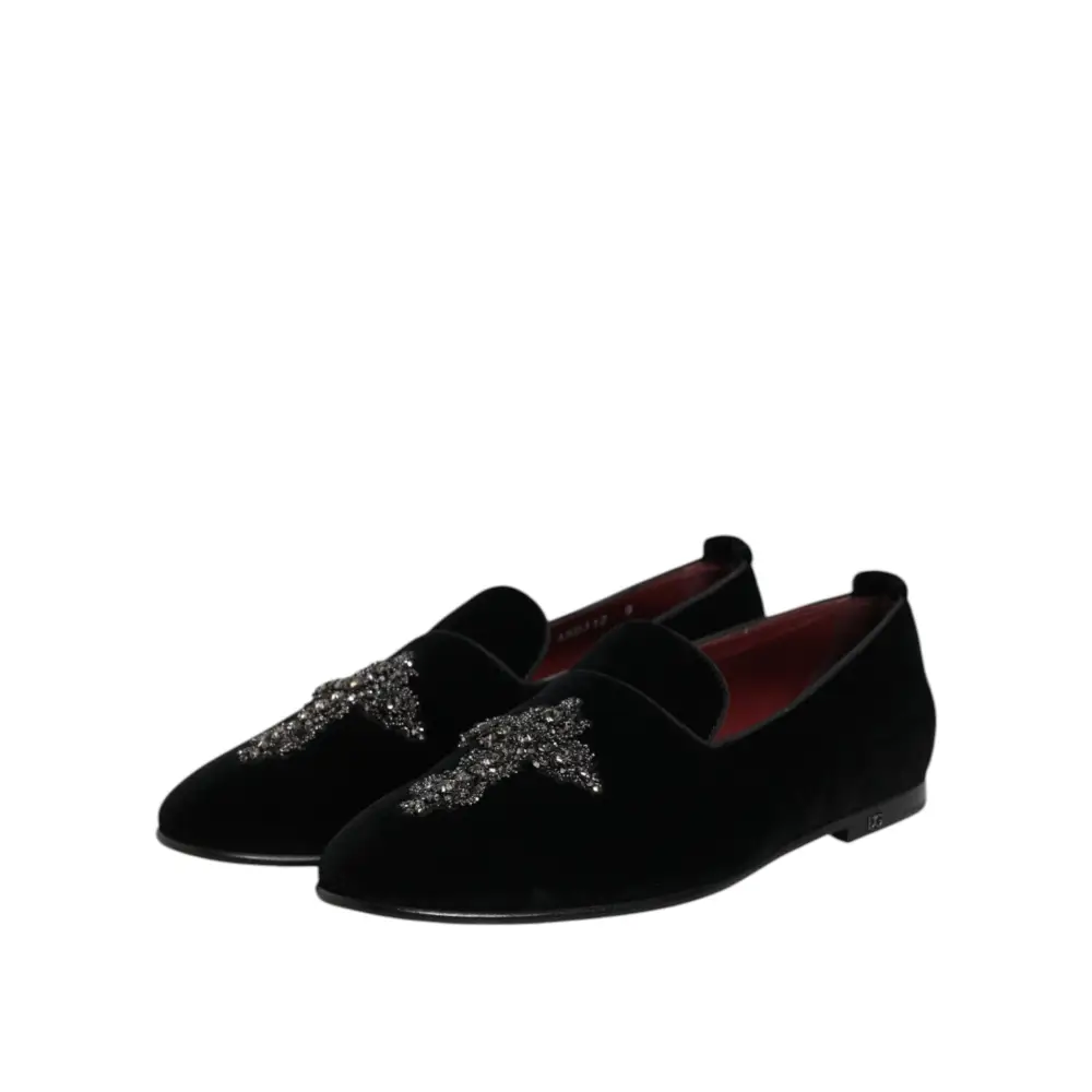 Dolce & Gabbana Schwarz Wildleder Kreuz Slip On Loafers Kleid Schuhe