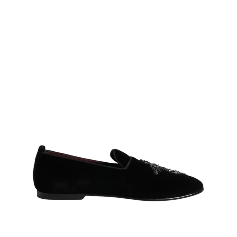 Dolce & Gabbana Schwarz Wildleder Kreuz Slip On Loafers Kleid Schuhe