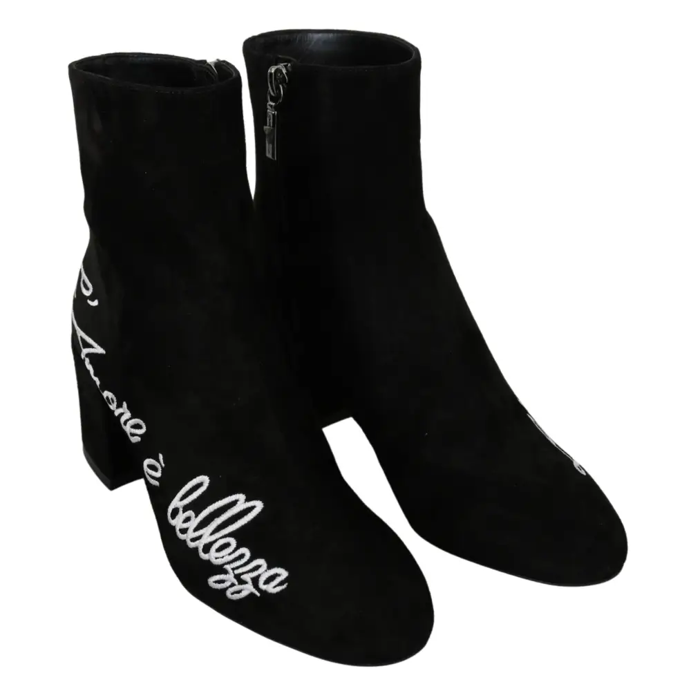 Dolce & Gabbana Schwarz Wildleder L’Amore E’Bellezza Stiefel Schuhe - EU35/US4.5