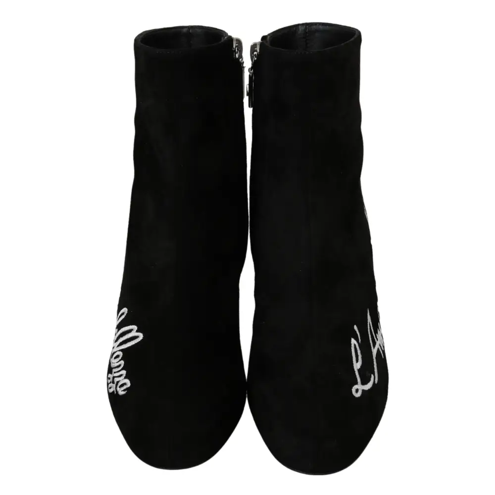 Dolce & Gabbana Schwarz Wildleder L’Amore E’Bellezza Stiefel Schuhe - EU35/US4.5