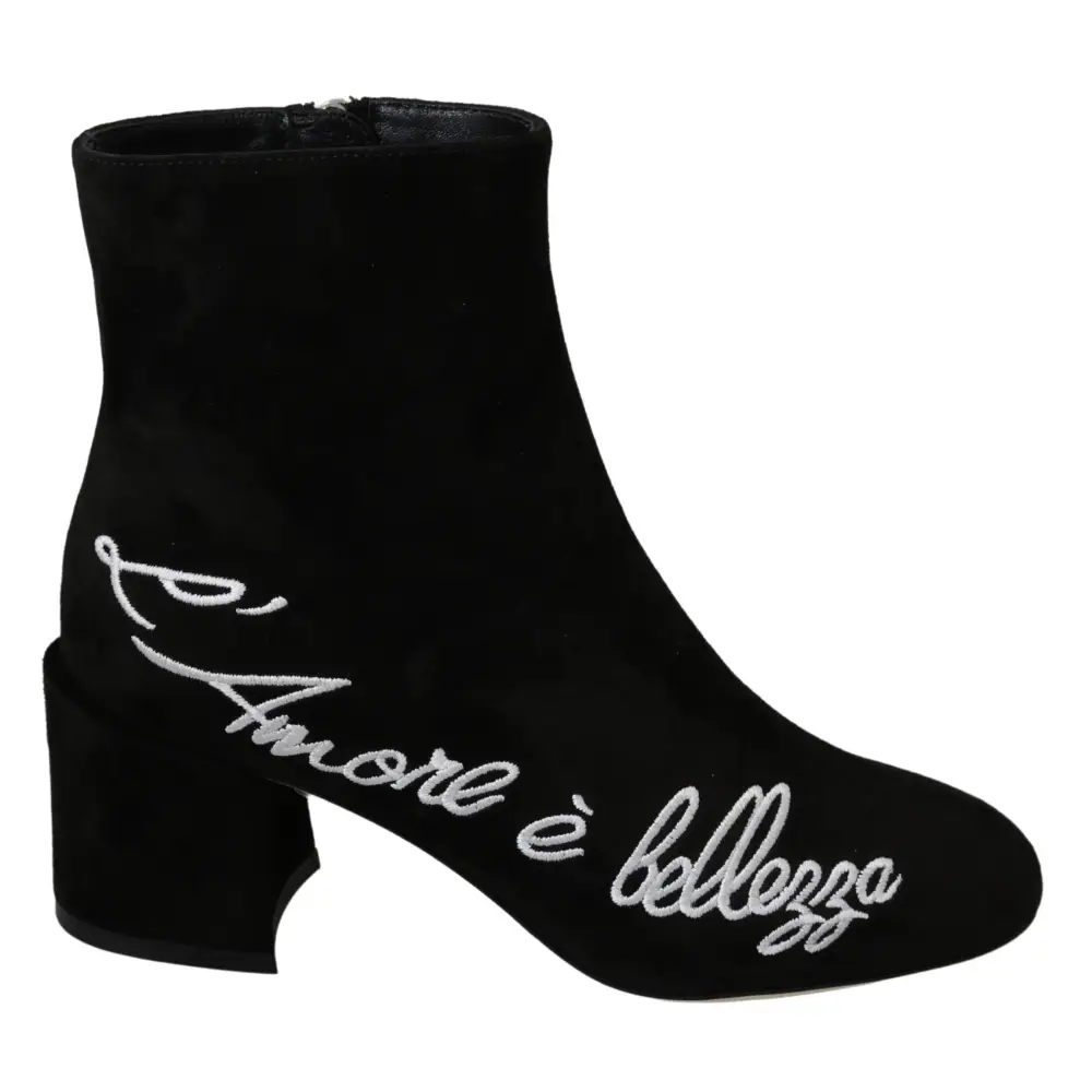 Dolce & Gabbana Schwarz Wildleder L’Amore E’Bellezza Stiefel Schuhe - EU35/US4.5