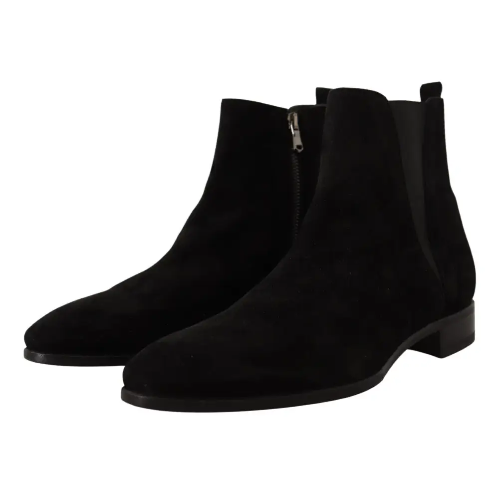 Dolce & Gabbana Schwarz Wildleder Leder Chelsea Herren Stiefel Schuhe