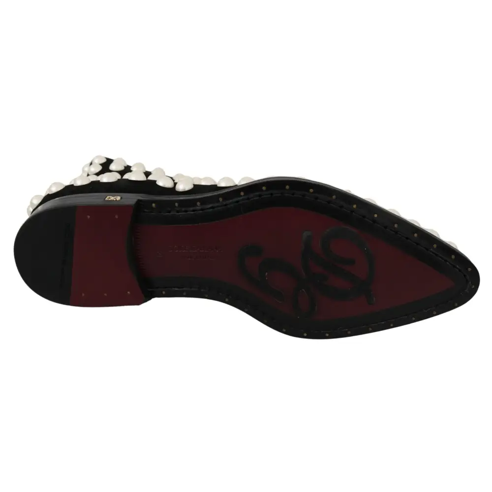 Dolce & Gabbana Schwarz Wildleder Perlen Nieten Stiefel Schuhe - EU39/US8.5