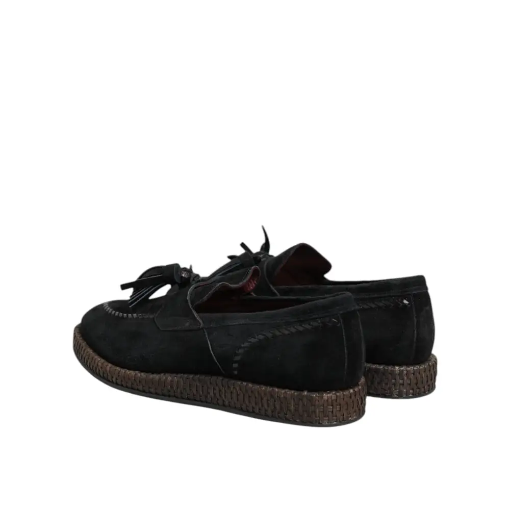 Dolce & Gabbana Schwarz Wildleder Quaste verschönert Loafers Schuhe - EU44/US11