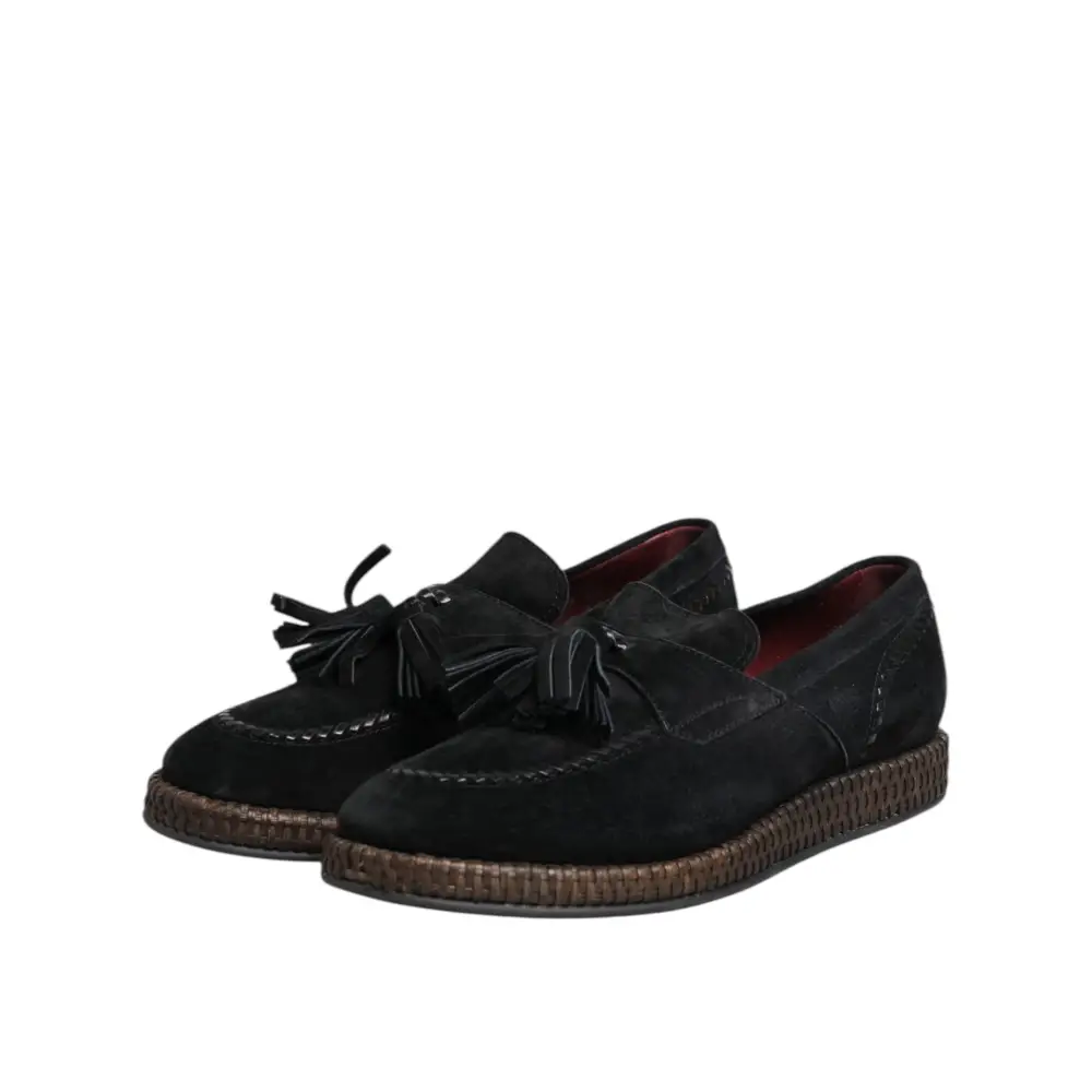 Dolce & Gabbana Schwarz Wildleder Quaste verschönert Loafers Schuhe - EU44/US11