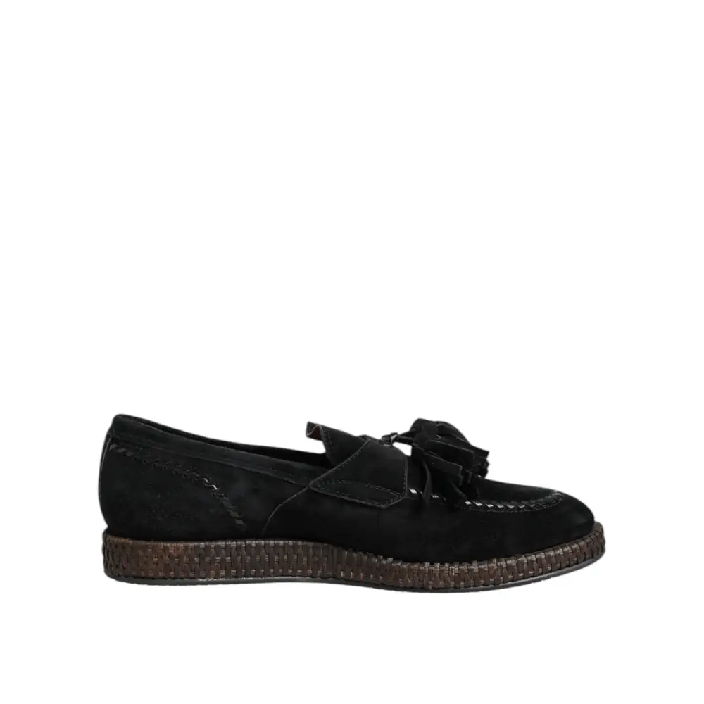 Dolce & Gabbana Schwarz Wildleder Quaste verschönert Loafers Schuhe - EU44/US11