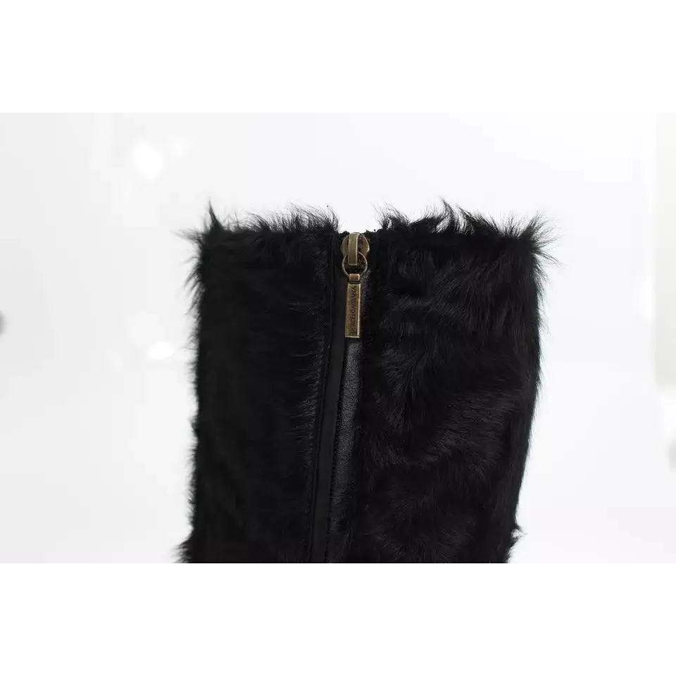 Dolce & Gabbana Schwarz Xiangao Lammfell Leder Stiefel Schuhe - EU36/US6