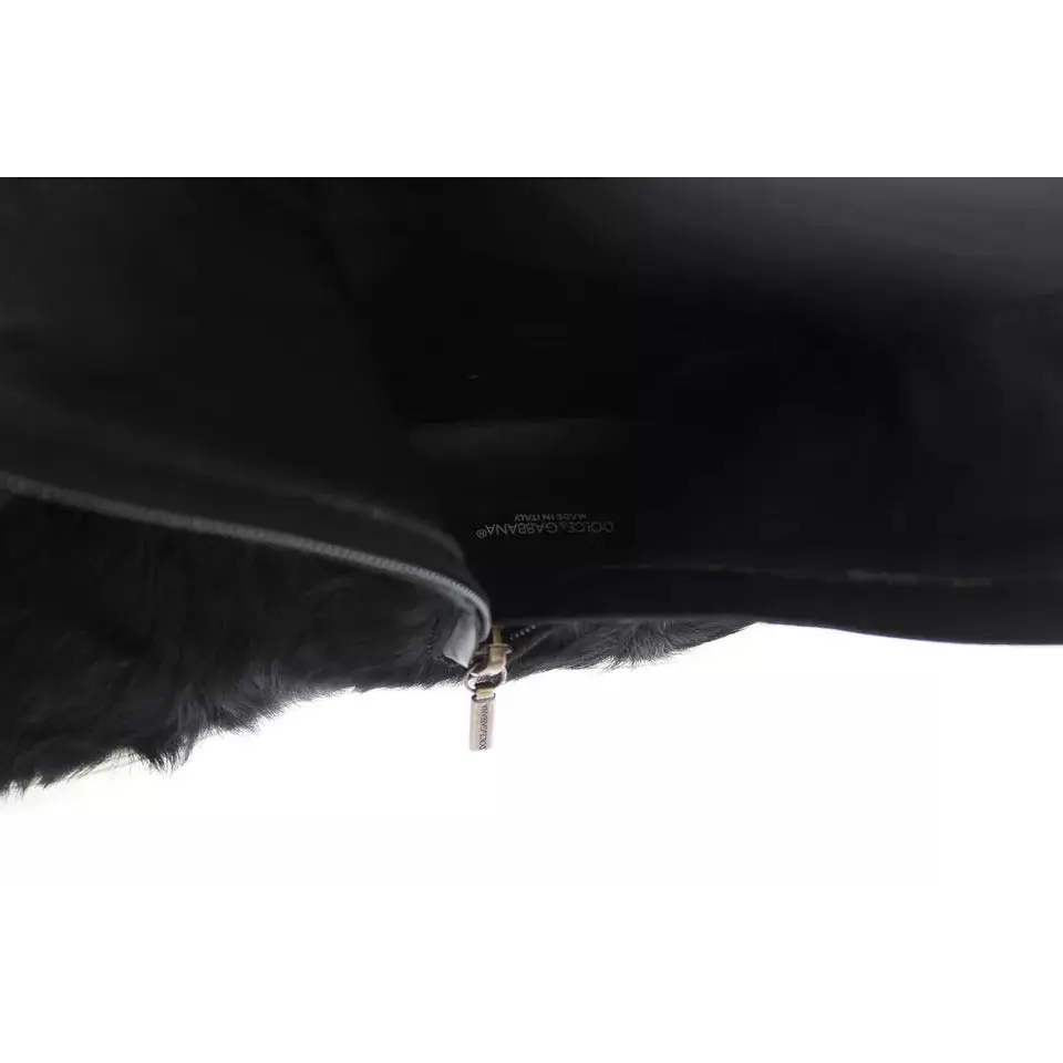 Dolce & Gabbana Schwarz Xiangao Lammfell Leder Stiefel Schuhe - EU36/US6