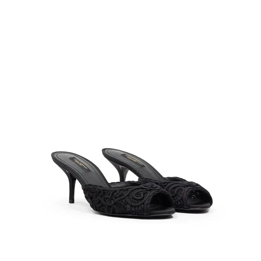Dolce & Gabbana Schwarze Baumwoll-Pantoletten - EU37/US7