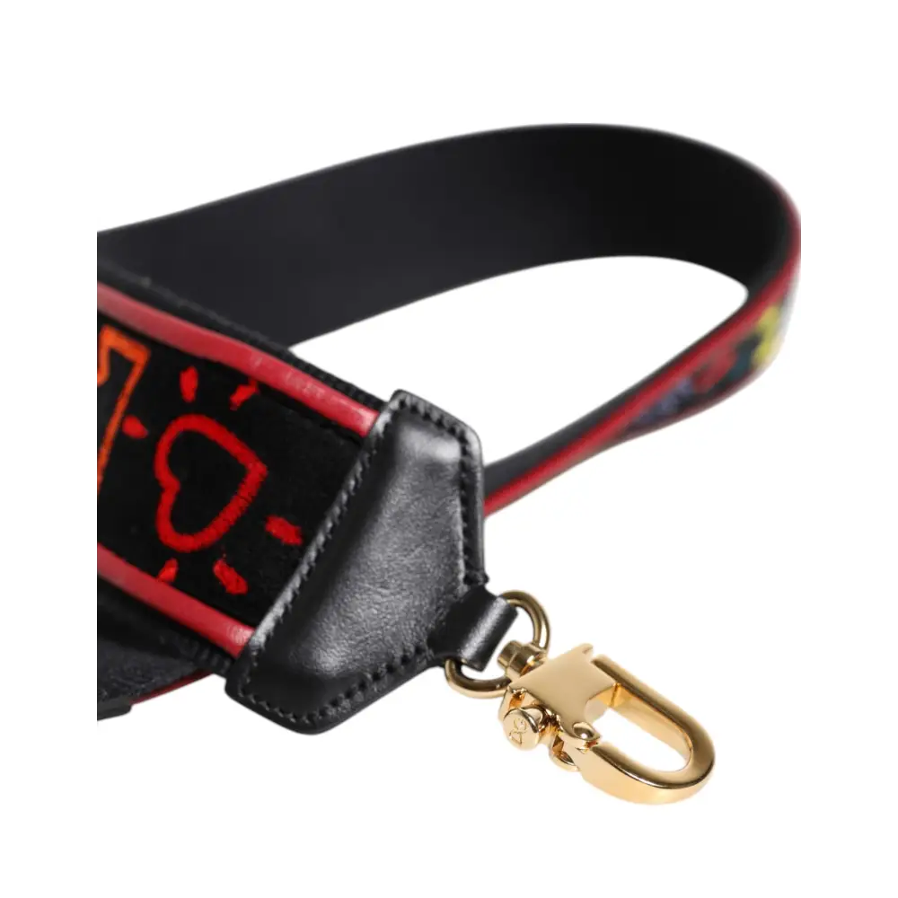 Dolce & Gabbana Schwarze bedruckte Baumwolltasche mit Schulterriemen