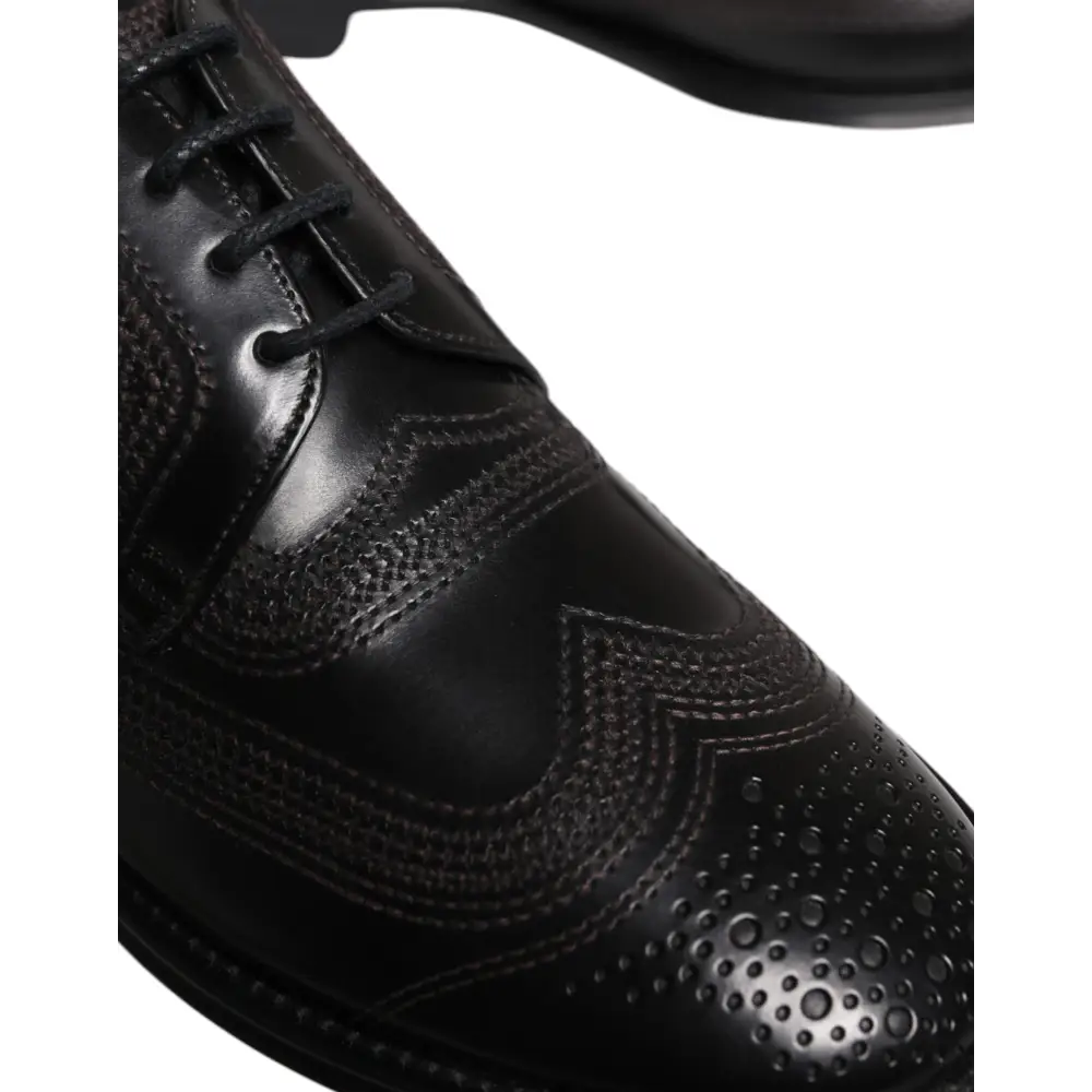 Dolce & Gabbana Schwarze bestickte klassische Derby-Schuhe aus Leder - EU41/US8
