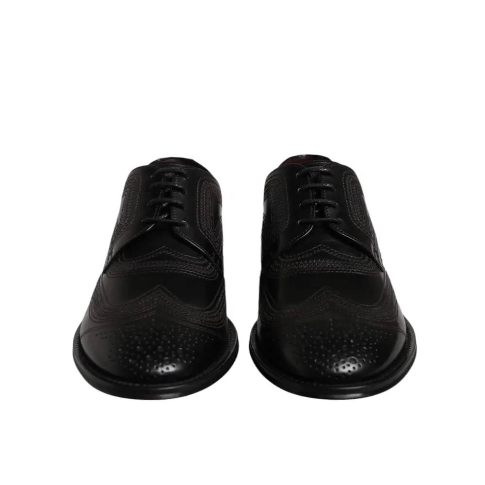 Dolce & Gabbana Schwarze bestickte klassische Derby-Schuhe aus Leder - EU40/US7