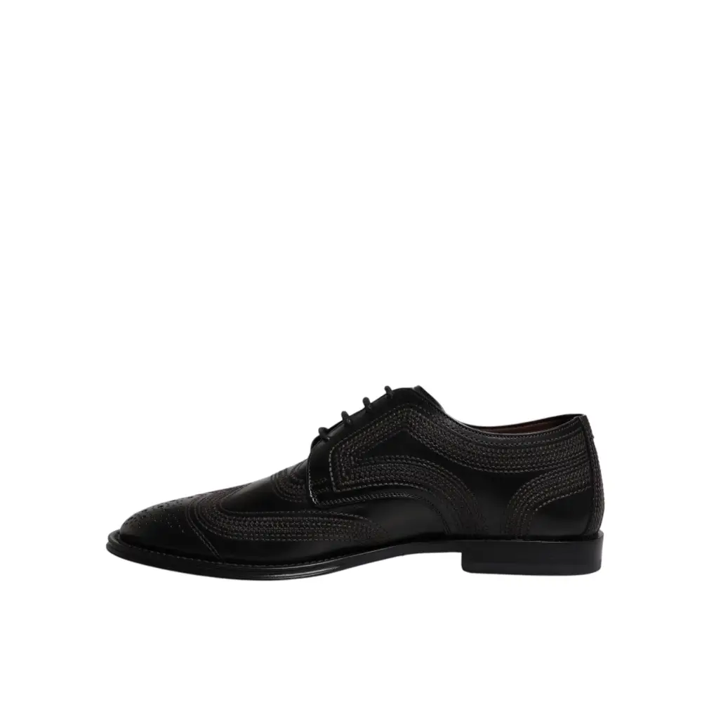 Dolce & Gabbana Schwarze bestickte klassische Derby-Schuhe aus Leder - EU41/US8