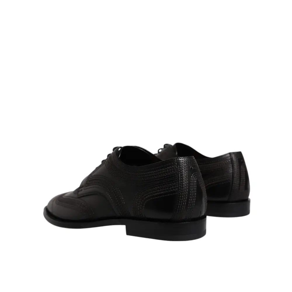 Dolce & Gabbana Schwarze bestickte klassische Derby-Schuhe aus Leder - EU41/US8