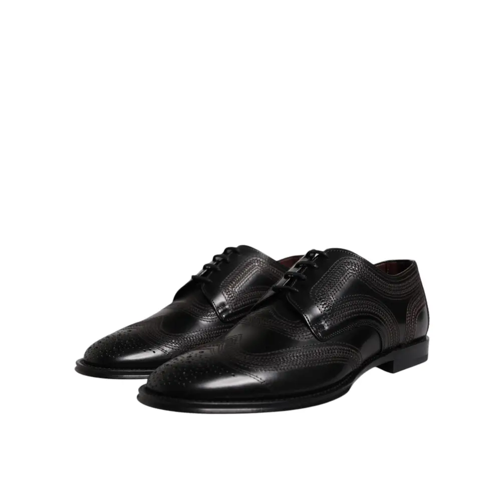 Dolce & Gabbana Schwarze bestickte klassische Derby-Schuhe aus Leder - EU41/US8