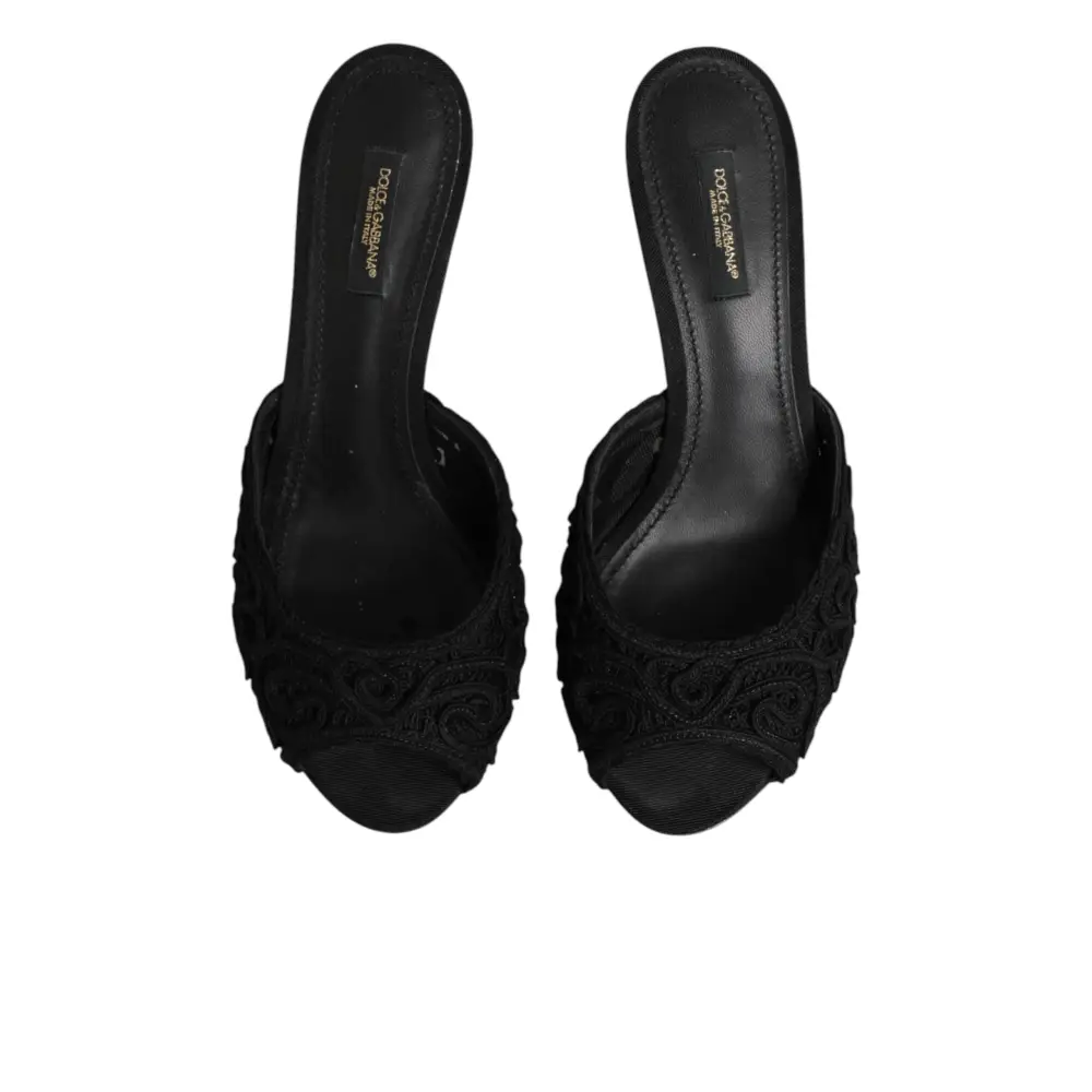 Dolce & Gabbana Schwarze bestickte Slip-On-Pantoletten mit Absatz
