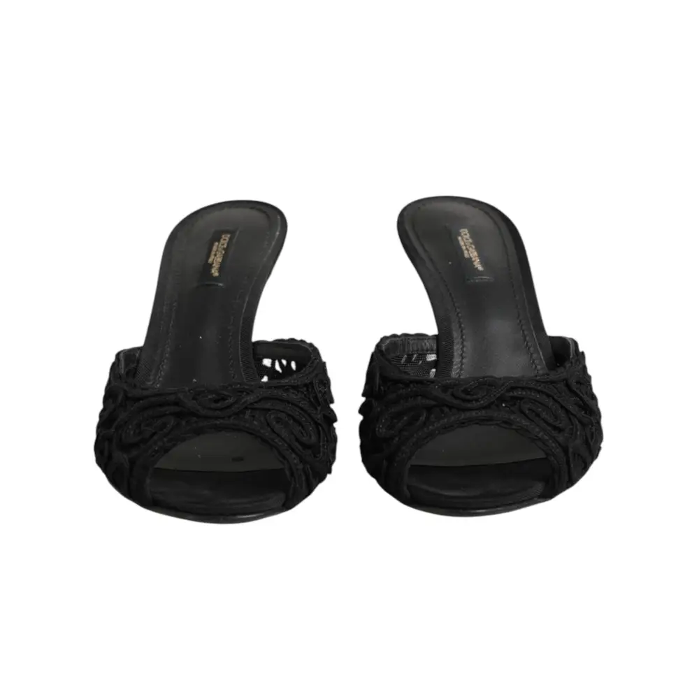 Dolce & Gabbana Schwarze bestickte Slip-On-Pantoletten mit Absatz