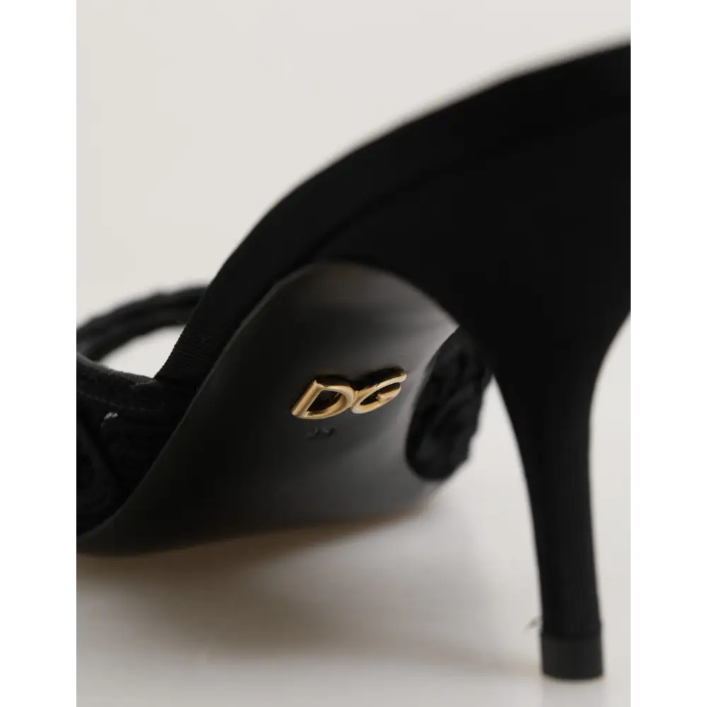 Dolce & Gabbana Schwarze bestickte Slip-On-Pantoletten mit Absatz