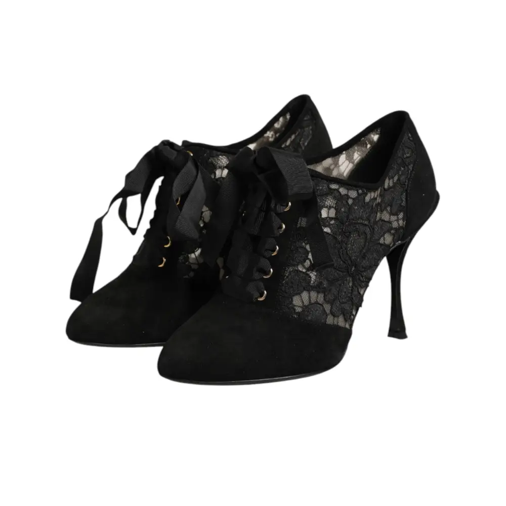 Dolce & Gabbana Schwarze Blumen-High-Heels mit Schnürung Pumps - EU37.5/US7