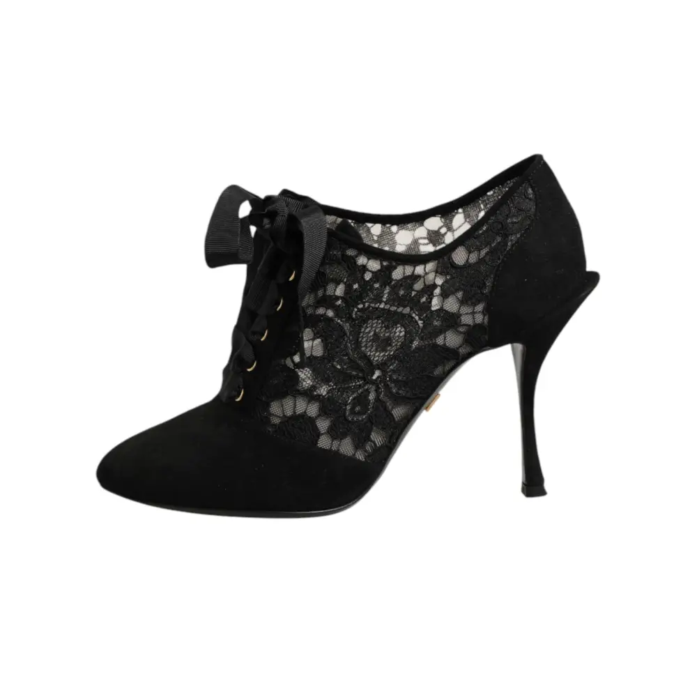 Dolce & Gabbana Schwarze Blumen-High-Heels mit Schnürung Pumps - EU37.5/US7