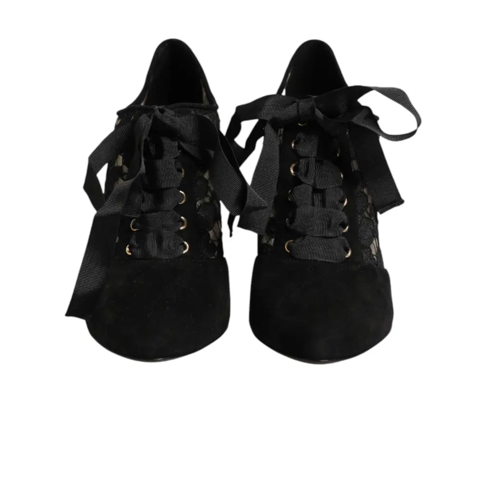 Dolce & Gabbana Schwarze Blumen-High-Heels mit Schnürung Pumps