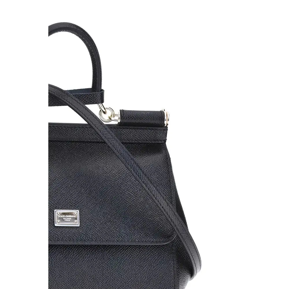 Dolce & Gabbana Schwarze Bos Taurus Kalbsleder Schultertasche