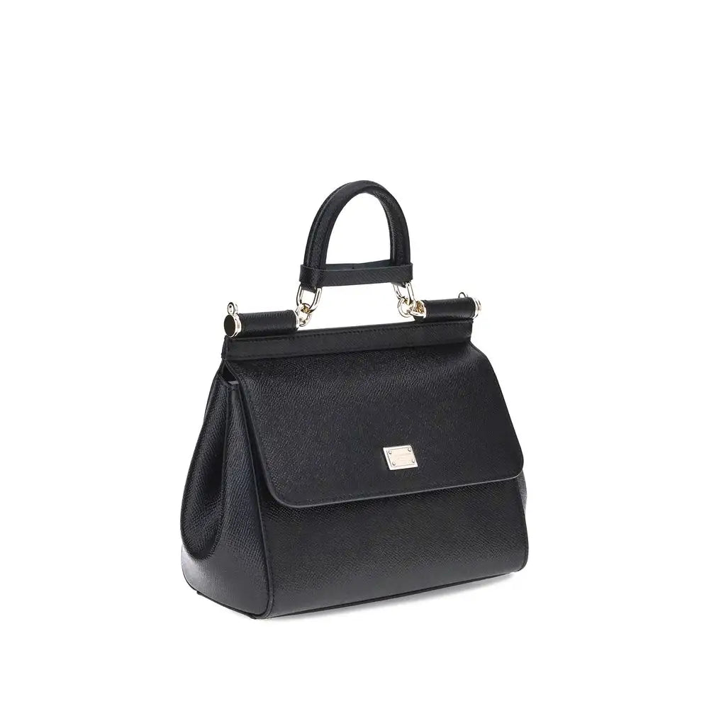 Dolce & Gabbana Schwarze Bos Taurus Kalbsleder Schultertasche